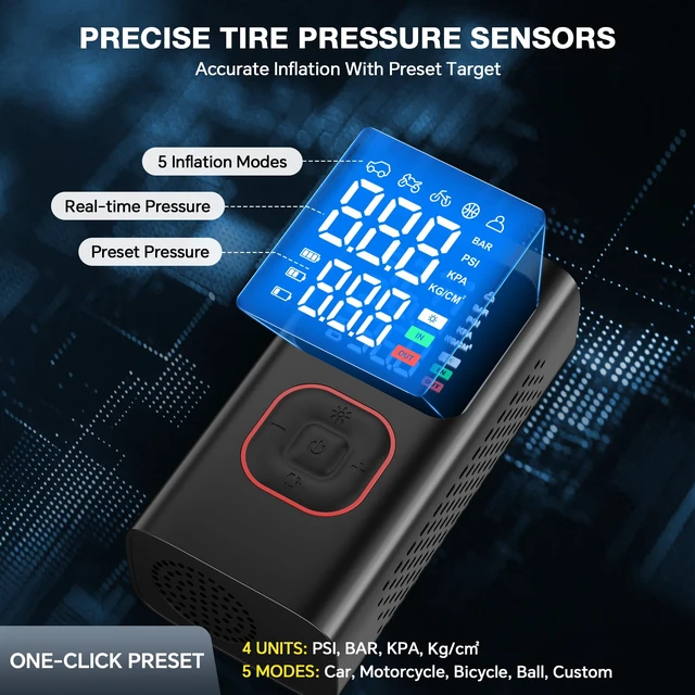Alt view image 7 of 7 - Tire Inflator Portable Air Compressor: 150 PSI Cordless Air Pump for Car with Digital Pressure Gauge, 6000mAh Fast Inflation, LED Light - Compact Tire Inflator for Car, Motorcycle, Bicycle, Balls