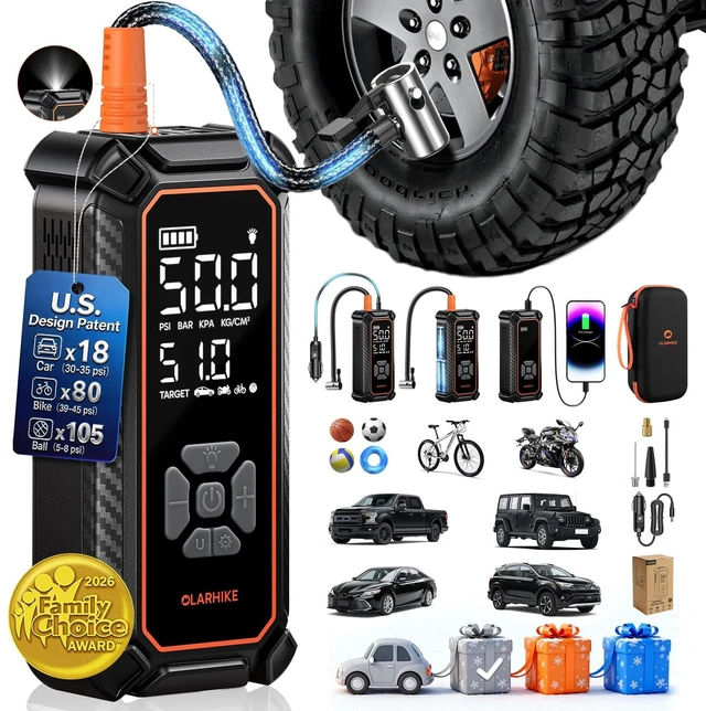 Main image of Tire Inflator Portable Air Compressor, with Premium Storage Case | A Practical Car Gifts, Dual Power Options, 3*2000mAh & 12V DC, Cordless Air Pump for Car Tires, Bike, Motorcycle