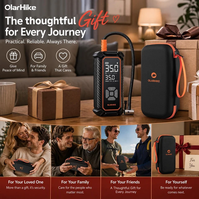 Alt view image 2 of 7 - Tire Inflator Portable Air Compressor, with Premium Storage Case | A Practical Car Gifts, Dual Power Options, 3*2000mAh & 12V DC, Cordless Air Pump for Car Tires, Bike, Motorcycle