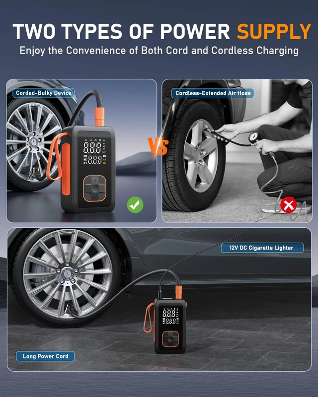 Alt view image 2 of 7 - Tire Inflator Portable Air Compressor, 150PSI Air Compressor with 12V DC Power Cord, Cordless Air Pump for Car, Motorcycle, Bicycle, Balls(Black)