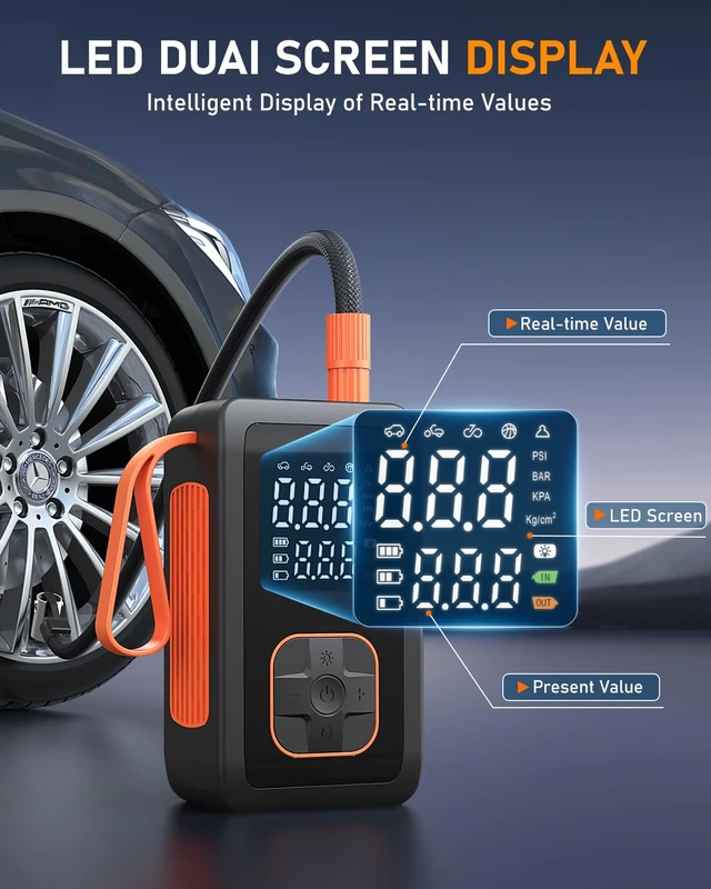 Alt view image 3 of 7 - Tire Inflator Portable Air Compressor, 150PSI Air Compressor with 12V DC Power Cord, Cordless Air Pump for Car, Motorcycle, Bicycle, Balls(Black)