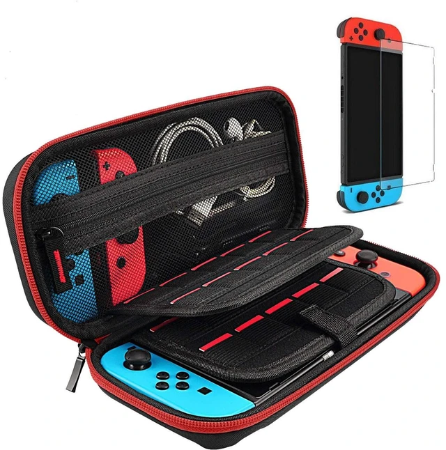 Main image of Switch Case and Tempered Glass Screen Protector Compatible with Nintendo Switch - Deluxe Hard Shell Travel Carrying Case, Pouch for Nintendo Switch Console & Accessories, Streak Red