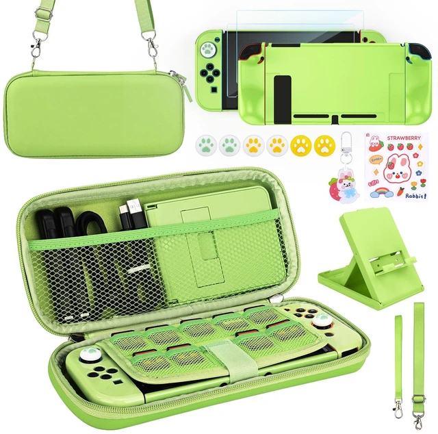 Main image of Switch Accessories Bundle, 17 in 1 Green Switch Accessories Kit for Girls Include Switch Carrying Case, Adjustable Stand, Protective Case for Switch Console & J-Con