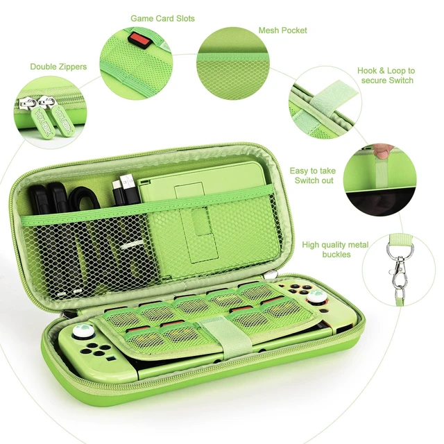 Alt view image 3 of 7 - Switch Accessories Bundle, 17 in 1 Green Switch Accessories Kit for Girls Include Switch Carrying Case, Adjustable Stand, Protective Case for Switch Console & J-Con