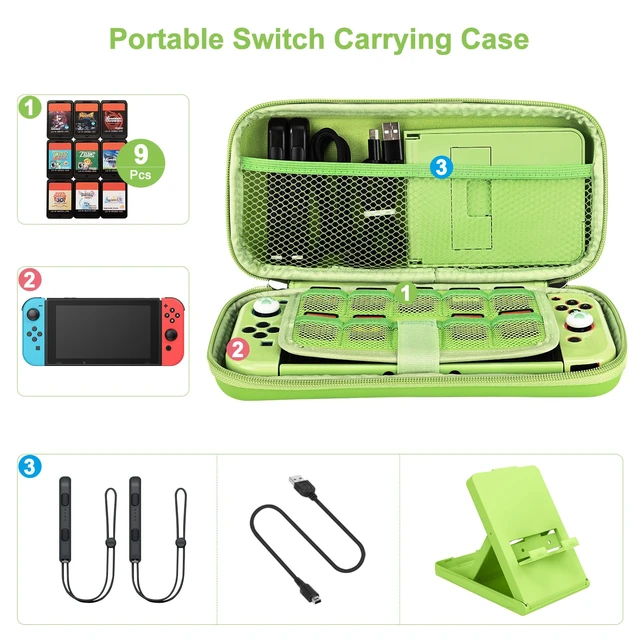 Alt view image 2 of 7 - Switch Accessories Bundle, 17 in 1 Green Switch Accessories Kit for Girls Include Switch Carrying Case, Adjustable Stand, Protective Case for Switch Console & J-Con
