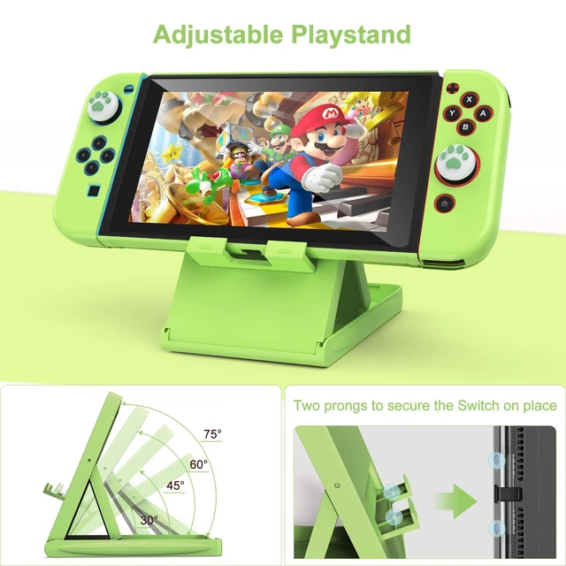 Alt view image 5 of 7 - Switch Accessories Bundle, 17 in 1 Green Switch Accessories Kit for Girls Include Switch Carrying Case, Adjustable Stand, Protective Case for Switch Console & J-Con