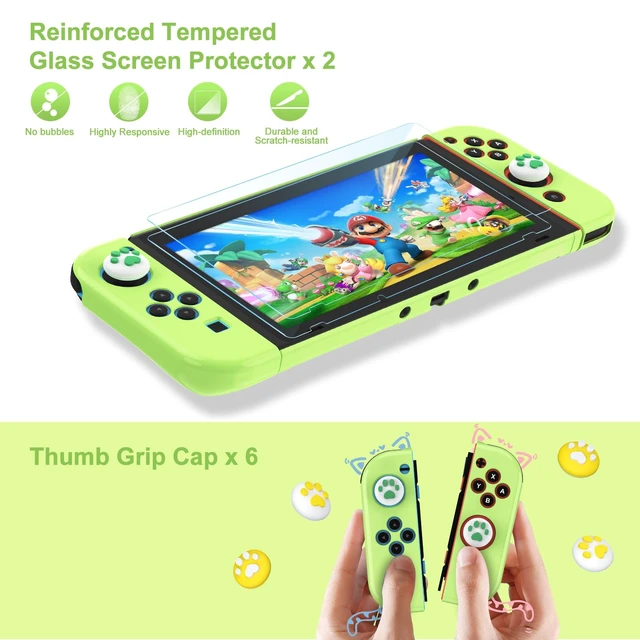 Alt view image 6 of 7 - Switch Accessories Bundle, 17 in 1 Green Switch Accessories Kit for Girls Include Switch Carrying Case, Adjustable Stand, Protective Case for Switch Console & J-Con