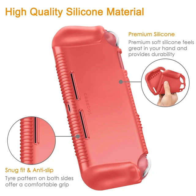 Alt view image 4 of 7 - Soft Silicone Protective Case for Nintendo Switch Lite 2019 | Ergonomic Grip, Anti-Slip, Shock-Absorption & Anti-Scratch, Lightweight Grip Case Cover, Living Coral