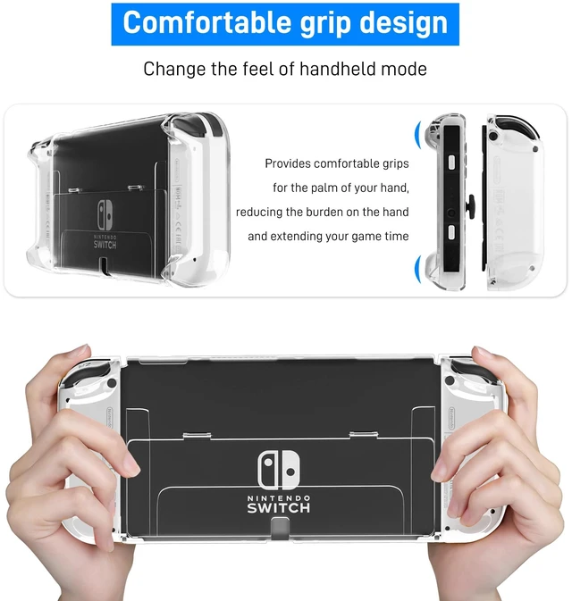 Alt view image 4 of 7 - 3 in 1 Transparent Case for Nintendo Switch OLED, Clear Dockable Shell Compatible with Switch OLED and Controller, Comfort Grip Case with Shock-Absorption and Anti-Scratch Design