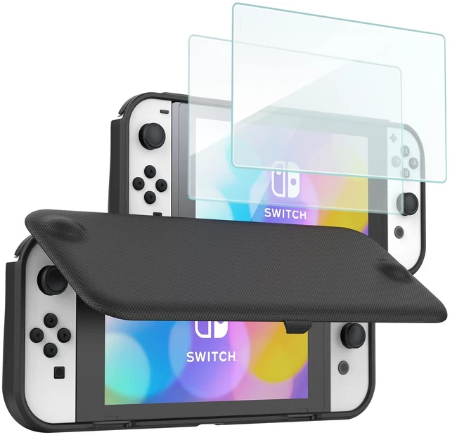 Main image of Flip Case for Nintendo Switch OLED with 2 Screen Protectors, Black | Slim Cover Features a Magnetically Detachable Front Lid and Tempered Glass for All-Around Scratch Protection