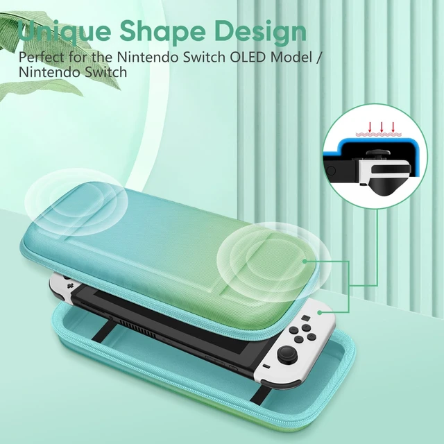Alt view image 6 of 7 - Carrying Case for Nintendo Switch / Switch OLED Model (2021) | Shockproof, Hard Shell Protective Cover, Portable Travel Storage Bag, 10 Game Card Slots & Inner Pocket, Seaside Ombre