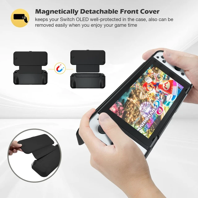 Alt view image 4 of 7 - Flip Case for Nintendo Switch OLED with 2 Screen Protectors, Black | Slim Cover Features a Magnetically Detachable Front Lid and Tempered Glass for All-Around Scratch Protection