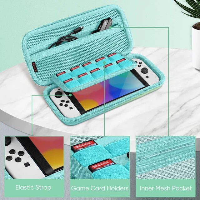 Alt view image 3 of 7 - Carrying Case for Nintendo Switch / Switch OLED Model (2021) | Shockproof, Hard Shell Protective Cover, Portable Travel Storage Bag, 10 Game Card Slots & Inner Pocket, Seaside Ombre