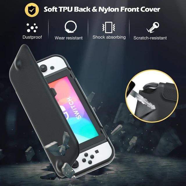 Alt view image 3 of 7 - Flip Case for Nintendo Switch OLED with 2 Screen Protectors, Black | Slim Cover Features a Magnetically Detachable Front Lid and Tempered Glass for All-Around Scratch Protection