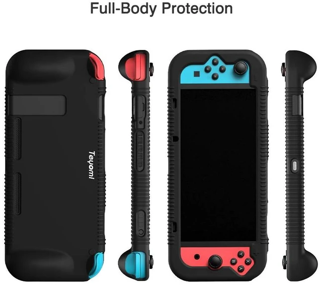 Alt view image 3 of 7 - Protective Silicone Case for Nintendo Switch, Grip Cover with Tempered Glass Screen Protector, 2 Storage Slots for Game Cards, Shock-Absorption & Anti-Scratch (Black)