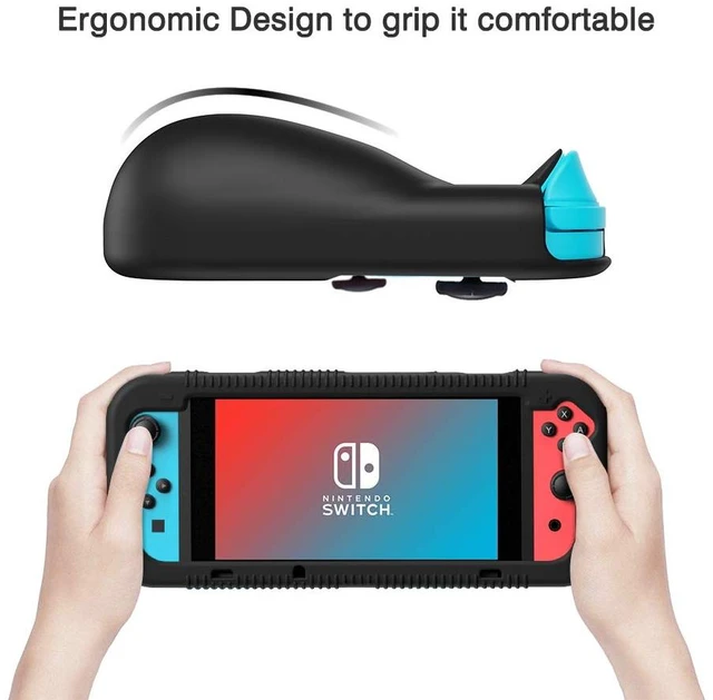 Alt view image 2 of 7 - Protective Silicone Case for Nintendo Switch, Grip Cover with Tempered Glass Screen Protector, 2 Storage Slots for Game Cards, Shock-Absorption & Anti-Scratch (Black)