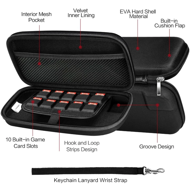 Alt view image 4 of 7 - Carrying Case for Nintendo Switch and NEW Switch OLED (2021) | Portable Hard Shell Pouch Carrying Travel Game Bag for Switch Accessories Holds 10 Game Cartridge (Black)