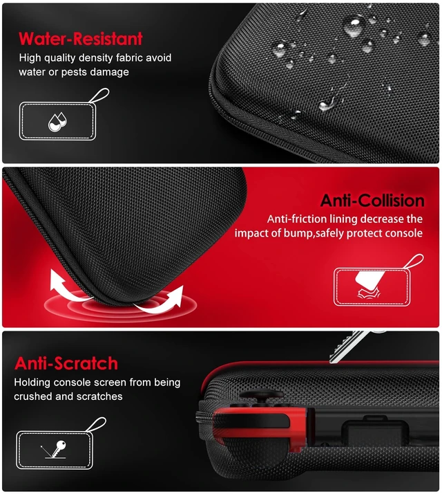 Alt view image 5 of 7 - Carrying Case for Nintendo Switch and NEW Switch OLED (2021) | Portable Hard Shell Pouch Carrying Travel Game Bag for Switch Accessories Holds 10 Game Cartridge (Black)