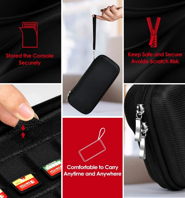 Alt view image 6 of 7 - Carrying Case for Nintendo Switch and NEW Switch OLED (2021) | Portable Hard Shell Pouch Carrying Travel Game Bag for Switch Accessories Holds 10 Game Cartridge (Black)