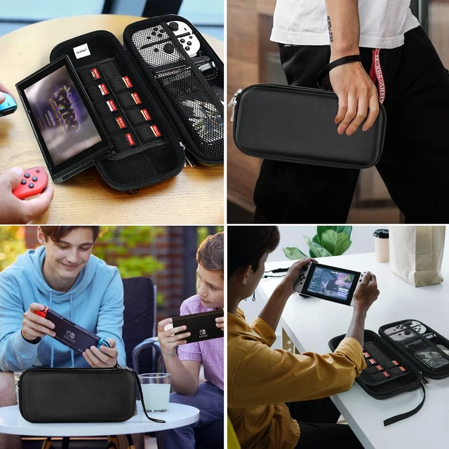 Alt view image 7 of 7 - Carrying Case for Nintendo Switch and NEW Switch OLED (2021) | Portable Hard Shell Pouch Carrying Travel Game Bag for Switch Accessories Holds 10 Game Cartridge (Black)