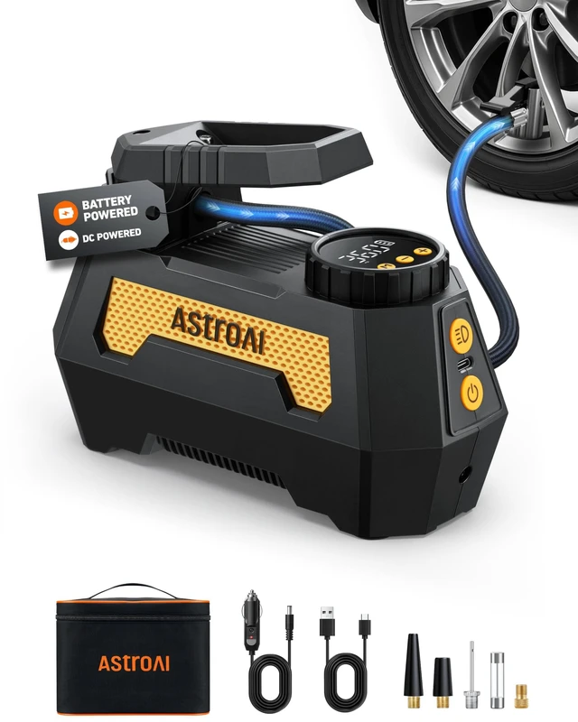 Main image of H2 Pro Tire Inflator Portable Air Compressor DC 12V/Battery Dual Power Supplies Cordless Tire Inflator Fast Inflation Air Pump for Car Tires Motorcycles Bikes Gift (Light Yellow)