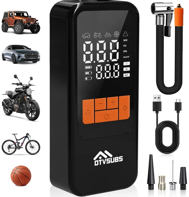 Main image of Tire Inflator Portable Air Compressor, 150PSI Tire Air Pump for Cars, Bikes | 4000mAh Cordless Bike Pump with Digital Pressure Gauge, LED Lights & Auto Shut-off, 4x Faster Inflation Air Pump