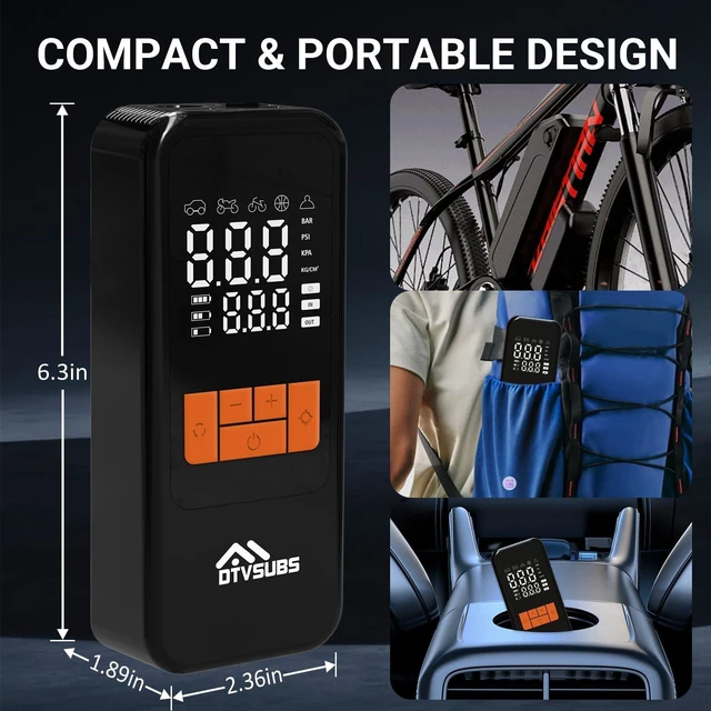 Alt view image 6 of 7 - Tire Inflator Portable Air Compressor, 150PSI Tire Air Pump for Cars, Bikes | 4000mAh Cordless Bike Pump with Digital Pressure Gauge, LED Lights & Auto Shut-off, 4x Faster Inflation Air Pump