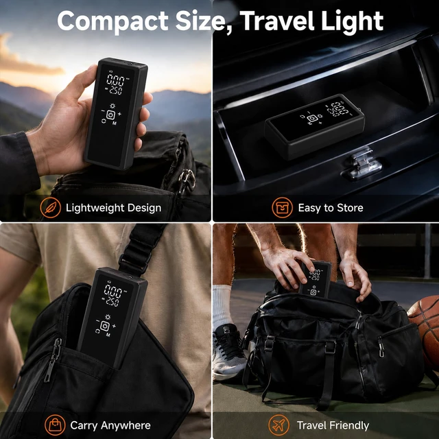 Alt view image 6 of 7 - Tire Inflator Portable Air Compressor, 120PSI Cordless Air Pump with Digital Gauge, LED Light & Window Breaker for Car, Bike, Balls & Inflatables
