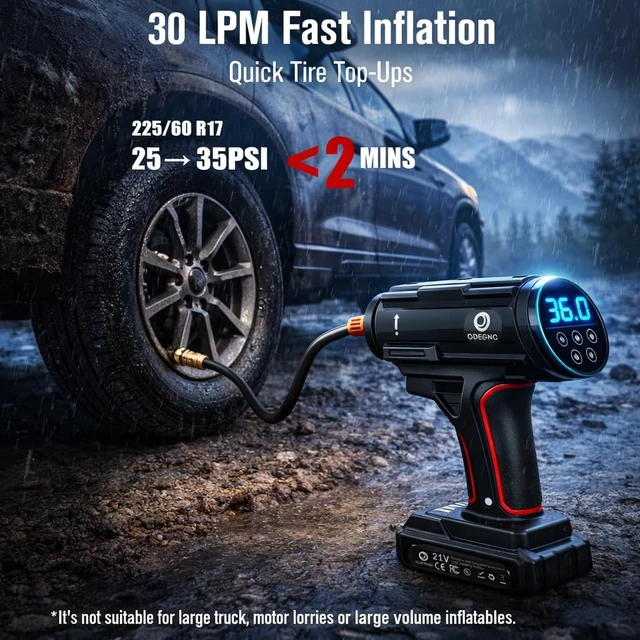 Alt view image 2 of 7 - Cordless Air Compressor 160PSI Portable Tire Inflator with 10000mAh Battery & Dual Power System - 2X Faster (35L/min) Auto Shut Off Digital Gauge for Car SUV Truck RV - Black
