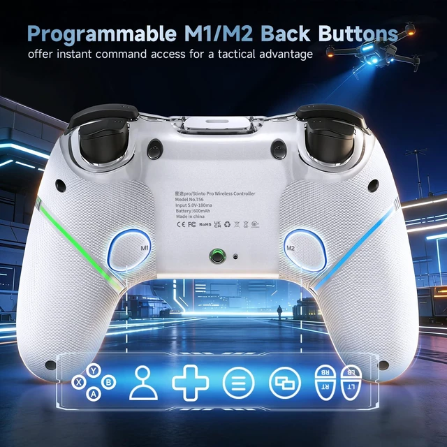Alt view image 4 of 7 - 2 Pack Stinto Pro Wireless Controller for Nintendo Switch 2/Switch/Lite/OLED/PC/Steam, Hall Effect Joysticks & Triggers, RGB Grip, Dual Vibration/Wake-Up/Turbo/Macros/4-Way D-Pad