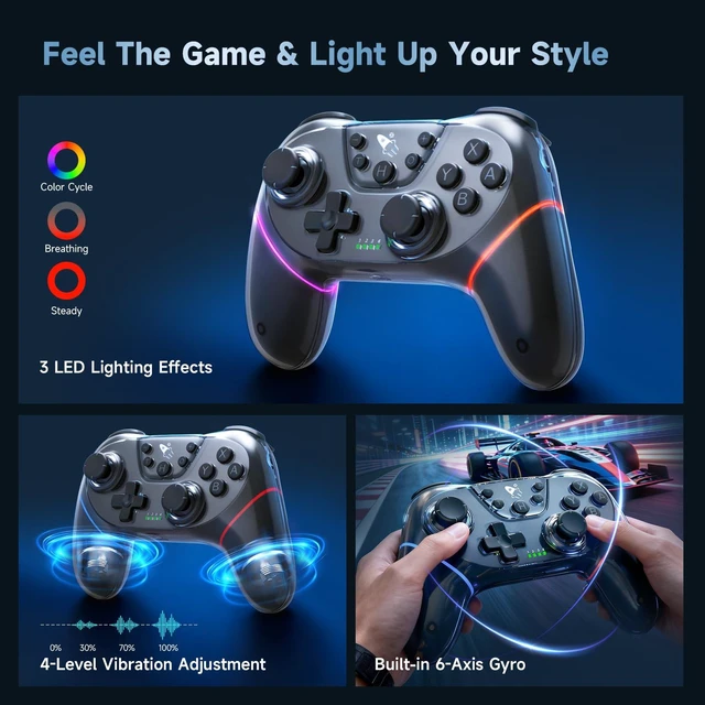 Alt view image 5 of 7 - 2 Pack Stinto Pro Wireless Controller for Nintendo Switch 2/Switch/Lite/OLED/PC/Steam, Hall Effect Joysticks & Triggers, RGB Grip, Dual Vibration/Wake-Up/Turbo/Macros/4-Way D-Pad
