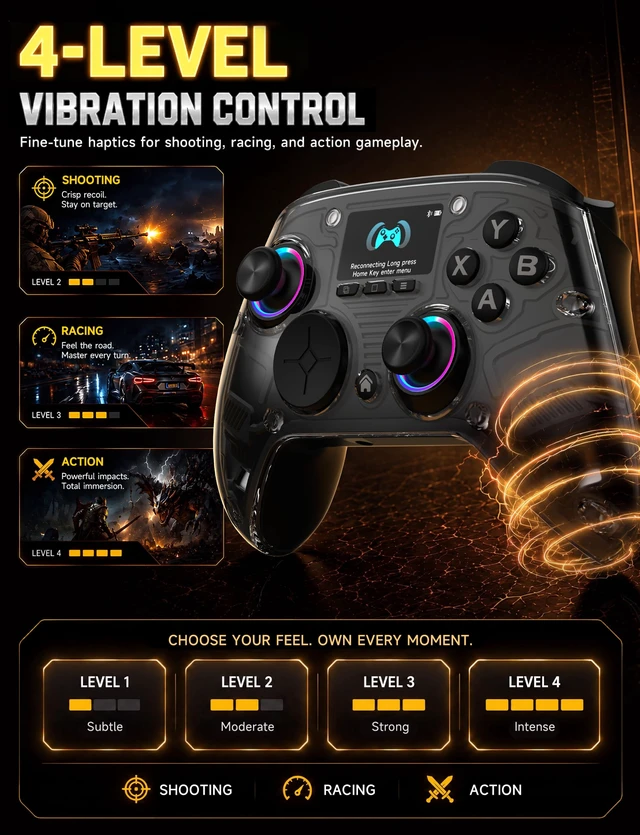 Alt view image 3 of 7 - PC Controller with Interactive Screen, Hall Effect Sticks & Triggers | for PC/Switch/Switch 2/PS4/iOS/Android/Steam Deck, BT/2.4G/Wired, Screen Setup,No-Drift Hall Joysticks, Macro,RGB, Up to 18H