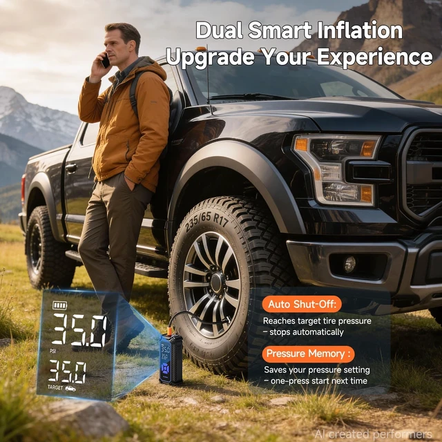 Alt view image 7 of 7 - Tire Inflator Portable Air Compressor,Dual Power-3*2000mAh &12V DC | Lightning-Fast Inflation, Auto Shut-off, Cordless Air Pump for Car Tires, Bikes, Balls with LED & Digital Pressure Gauge