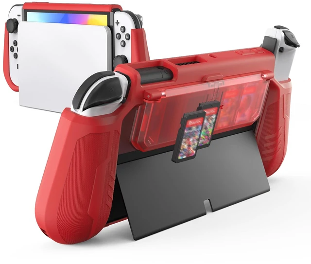 Main image of Dockable Protective Case for Switch OLED, with Flip Game Storage | Ergonomic Grip Cover for Switch OLED 2021 (7.0"), Not for Switch 2 (2025 Release, 7.9"), Kickstand Compatible, Red