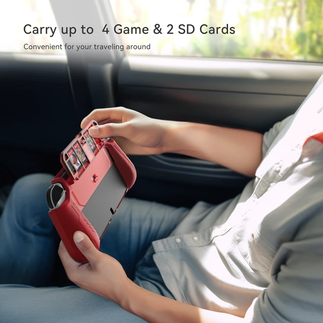 Alt view image 5 of 7 - Dockable Protective Case for Switch OLED, with Flip Game Storage | Ergonomic Grip Cover for Switch OLED 2021 (7.0"), Not for Switch 2 (2025 Release, 7.9"), Kickstand Compatible, Red
