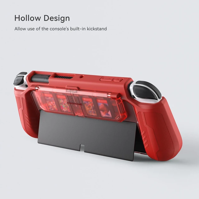 Alt view image 4 of 7 - Dockable Protective Case for Switch OLED, with Flip Game Storage | Ergonomic Grip Cover for Switch OLED 2021 (7.0"), Not for Switch 2 (2025 Release, 7.9"), Kickstand Compatible, Red