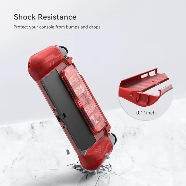 Alt view image 6 of 7 - Dockable Protective Case for Switch OLED, with Flip Game Storage | Ergonomic Grip Cover for Switch OLED 2021 (7.0"), Not for Switch 2 (2025 Release, 7.9"), Kickstand Compatible, Red