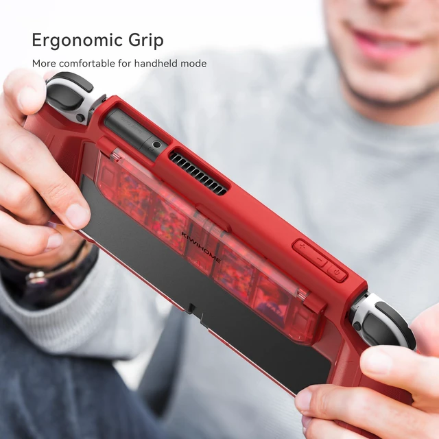 Alt view image 7 of 7 - Dockable Protective Case for Switch OLED, with Flip Game Storage | Ergonomic Grip Cover for Switch OLED 2021 (7.0"), Not for Switch 2 (2025 Release, 7.9"), Kickstand Compatible, Red
