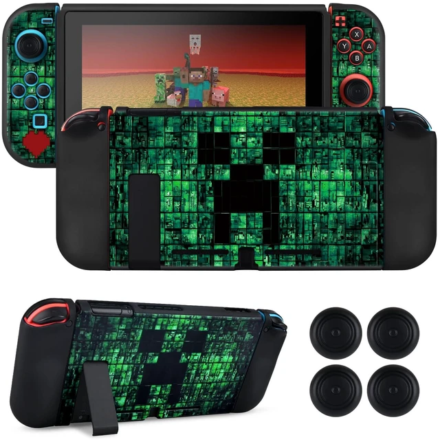 Main image of My World MC Protective Case for Switch New Model, Dockable Soft Shell Cute Cover Case for Joycon Controller with 4PCS Thumb Grips Caps - Green Switch