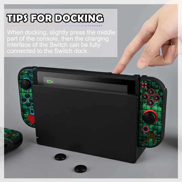Alt view image 2 of 7 - My World MC Protective Case for Switch New Model, Dockable Soft Shell Cute Cover Case for Joycon Controller with 4PCS Thumb Grips Caps - Green Switch