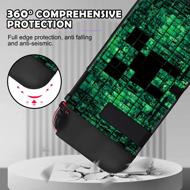 Alt view image 5 of 7 - My World MC Protective Case for Switch New Model, Dockable Soft Shell Cute Cover Case for Joycon Controller with 4PCS Thumb Grips Caps - Green Switch