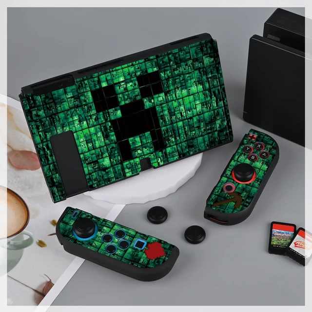 Alt view image 4 of 7 - My World MC Protective Case for Switch New Model, Dockable Soft Shell Cute Cover Case for Joycon Controller with 4PCS Thumb Grips Caps - Green Switch