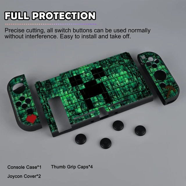 Alt view image 7 of 7 - My World MC Protective Case for Switch New Model, Dockable Soft Shell Cute Cover Case for Joycon Controller with 4PCS Thumb Grips Caps - Green Switch