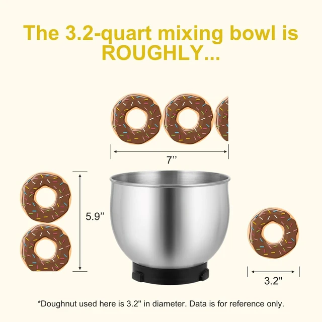 Alt view image 7 of 7 - Stand Mixer,3.2Qt Small Electric Food Mixer,6 Speeds Portable Lightweight Kitchen Mixer for Daily Use with Egg Whisk,Dough Hook,Flat Beater
