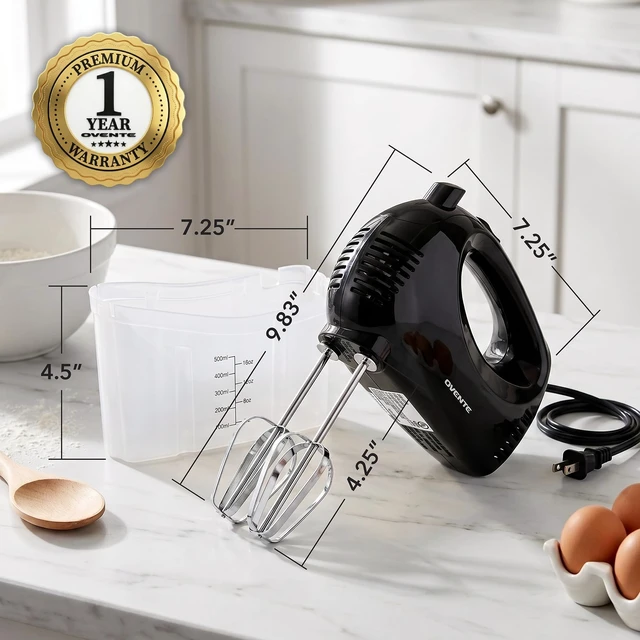 Alt view image 5 of 7 - 5-Speed Electric Hand Mixer with Storage Case,150W, Black HM151B | Stainless Steel Whisks, Compact Portable Design, Lightweight Handheld Mixer for Baking & Cooking