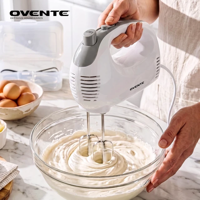 Alt view image 4 of 7 - 5-Speed Electric Hand Mixer with Storage Case,150W, White HM151W | Stainless Steel Whisks, Compact Portable Design, Lightweight Handheld Mixer for Baking & Cooking