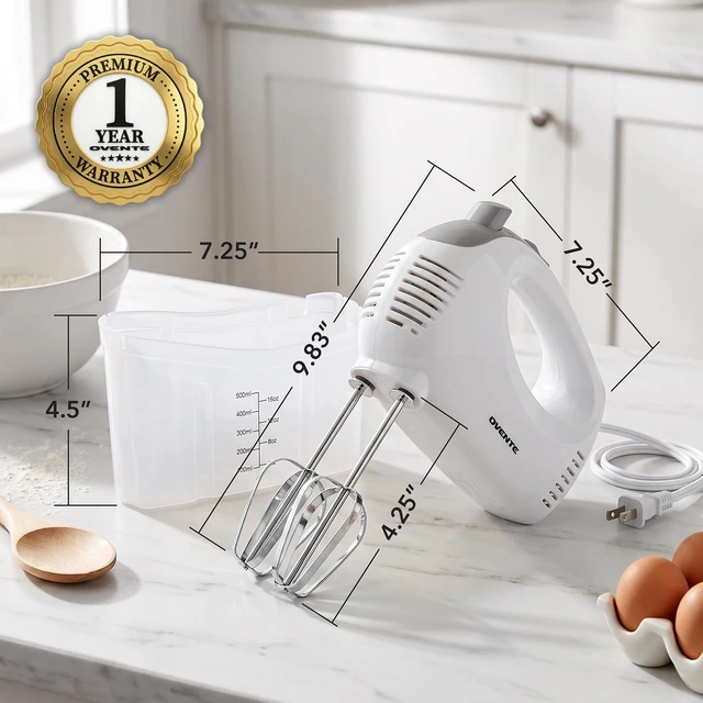 Alt view image 5 of 7 - 5-Speed Electric Hand Mixer with Storage Case,150W, White HM151W | Stainless Steel Whisks, Compact Portable Design, Lightweight Handheld Mixer for Baking & Cooking