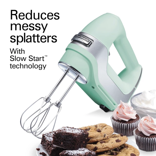 Alt view image 2 of 7 - 5-Speed Electric Hand Mixer with Snap-On Storage Case, QuickBurst, Stainless Steel Twisted Wire Beaters and Whisk, Mint (62658)