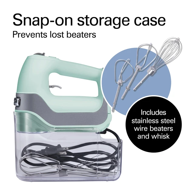 Alt view image 4 of 7 - 5-Speed Electric Hand Mixer with Snap-On Storage Case, QuickBurst, Stainless Steel Twisted Wire Beaters and Whisk, Mint (62658)