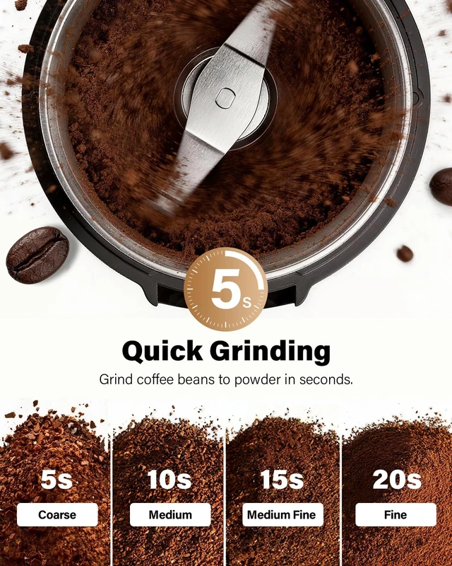 Alt view image 2 of 7 - Electric Coffee Grinder, 2.5 oz Blade, 2 Bowls, Black | Two removable bowls, dry 2-blade and wet 4-blade cups, 200W motor, scoop and brush
